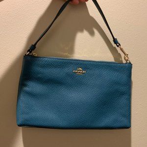 Large Leather Coach Wristlet - Gold & Dark Teal